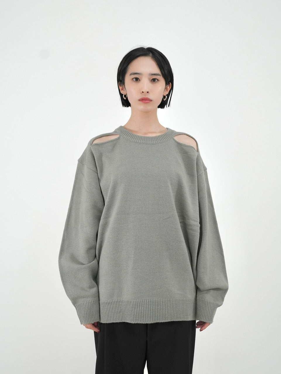 受注制【Chikashitsu +】shoulder slit knit (4color)