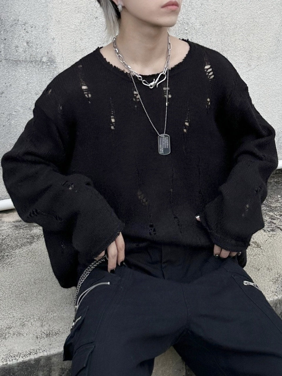 大阪店WEB限定受注制【Chikashitsu +】damage mohair knit (3color)