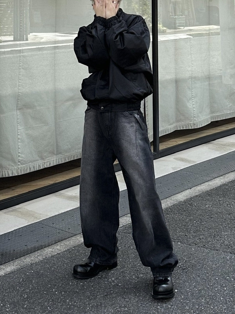 大阪店WEB限定受注制【Chikashitsu +】washing wide denim pants (2color)