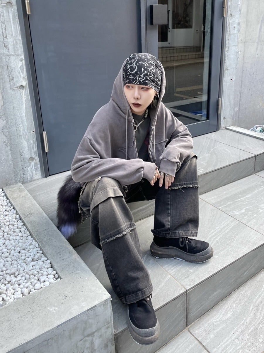 受注制【Never mind the XU】grunge denim cargo pants (2color) / 【ネバーマインドザエックスユー】グランジカーゴデニムパンツ