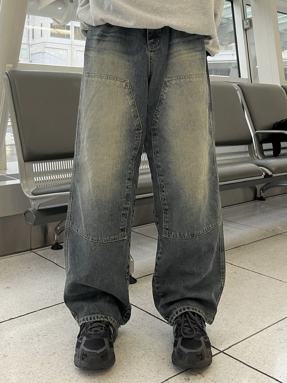 受注制【youll】double knee wash deinm wide pants