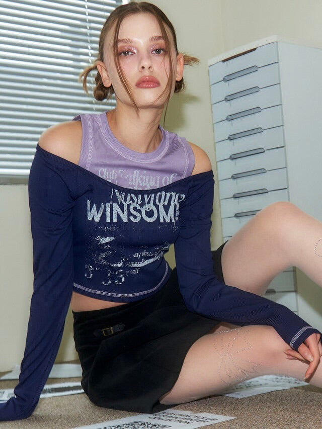 【FANCY CLUB】WINSOME OFF SHOULDER HALTERNECK CROP TEE / 【ファンシークラブ】オフショルダーホルターネッククロップ長袖Tシャツ