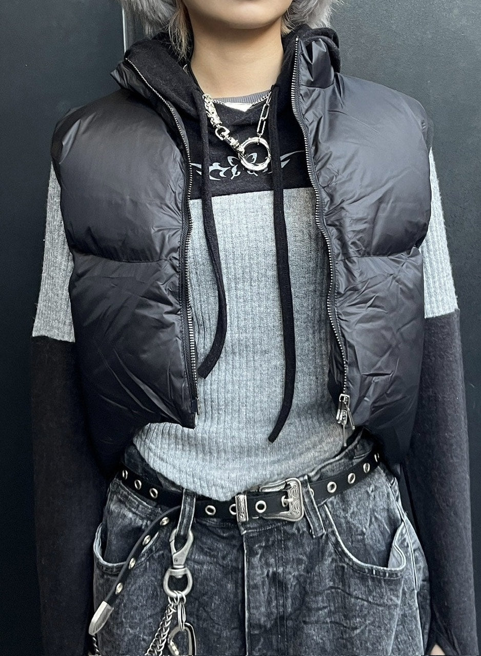 受注制【Never mind the XU】short padding vest (2color) / 【ネバーマインドザエックスユー】ショートパディングベストダウンジャケット