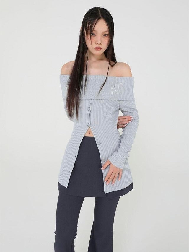 【Uglyshadow】BEAD KNIT OFF-SHOULDER / 【アグリーシャドウ】ビーズロングオフショルダー長袖カーディガン