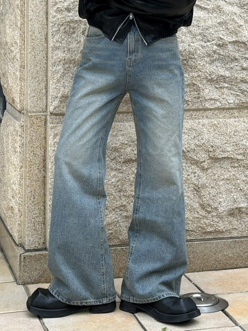 【Chikashitsu +】vintage wash bootscut denim pants (2color)