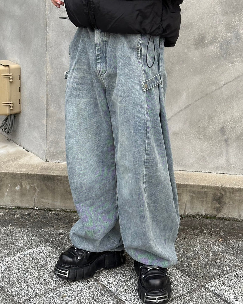 受注制【Chikashitsu +】side snap balloon denim pants (2color)