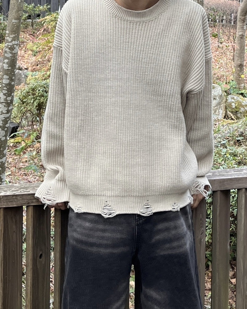 受注制【youll】damage round knit (3color)
