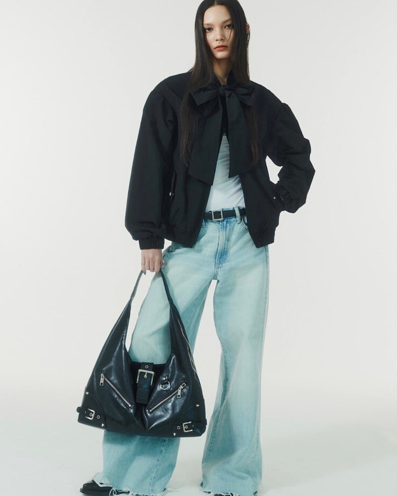 【NOT KNOWING】Ribbon Tie Blouson