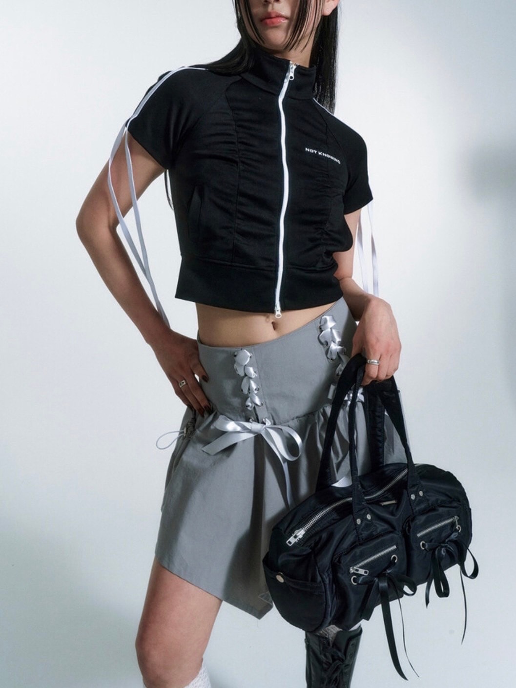 【NOT KNOWING】Double Ribbon Cargo Duffle Bag