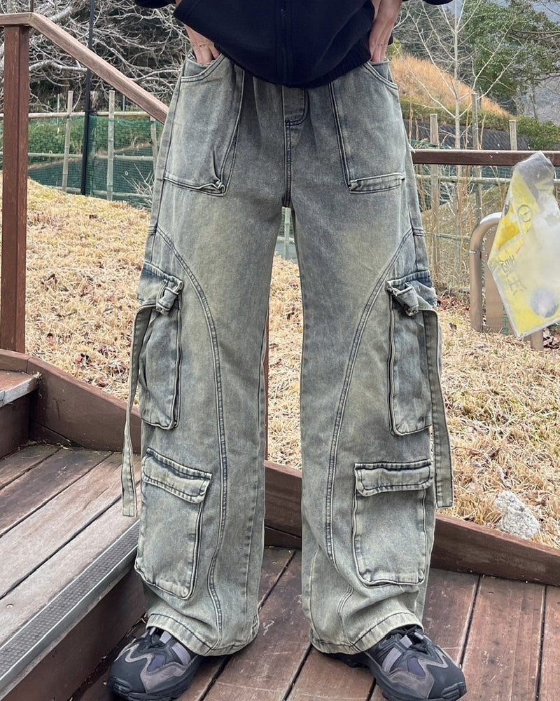 受注制【youll】multi pocket denim cargo pants