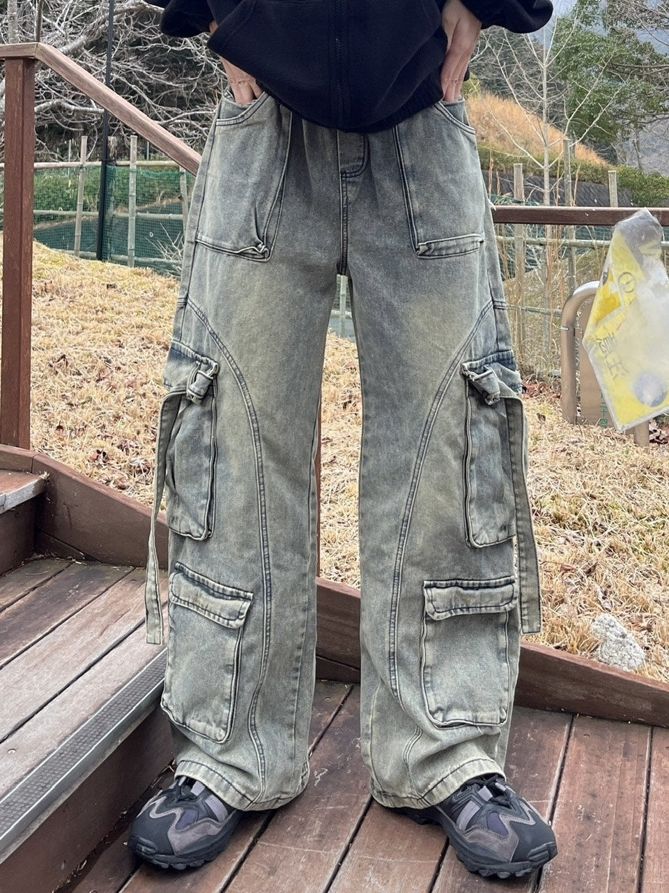 受注制【youll】multi pocket denim cargo pants