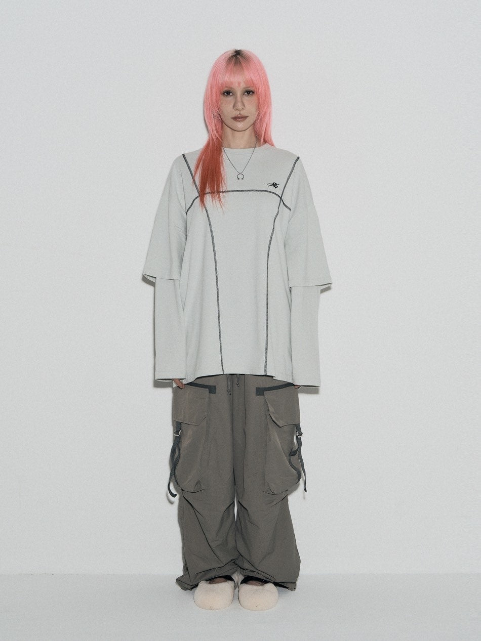 【SETUP‐EXE】LAYERD SLEEVE STITCH T-SHIRT