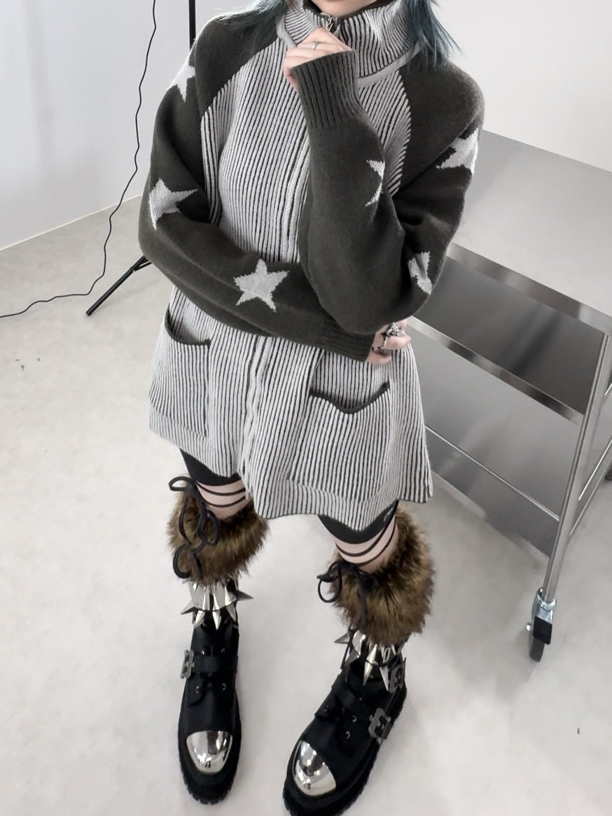 国際配送【Never mind the XU】double zip star knit