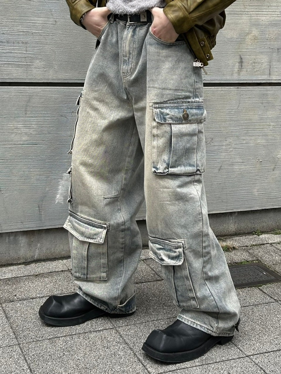 受注制【Chikashitsu +】vintage wash cargo denim pants (2color)