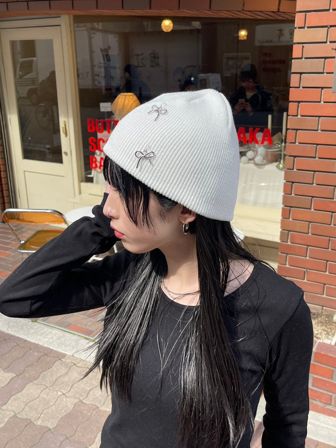 受注制【Chikashitsu + LADIES】ribbon beanie (3color)