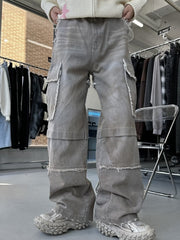 受注制【Never mind the XU】set up grunge denim cargo pants