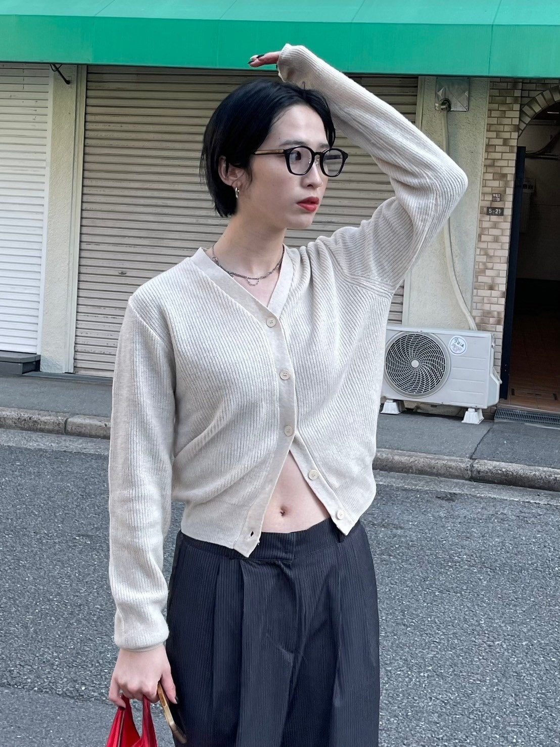 【Chikashitsu + LADIES】vneck rib knit cardigan (2color)