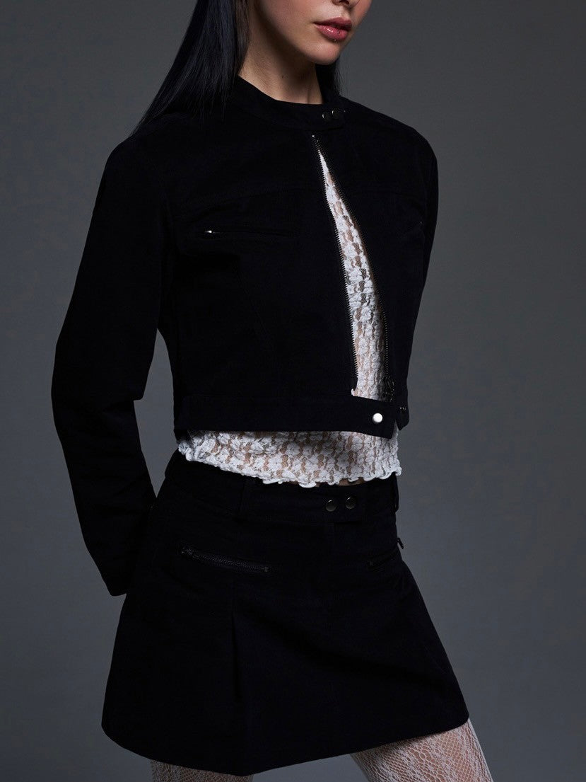 【FANCY CLUB】BIKER PINTUCK MINI SKIRT