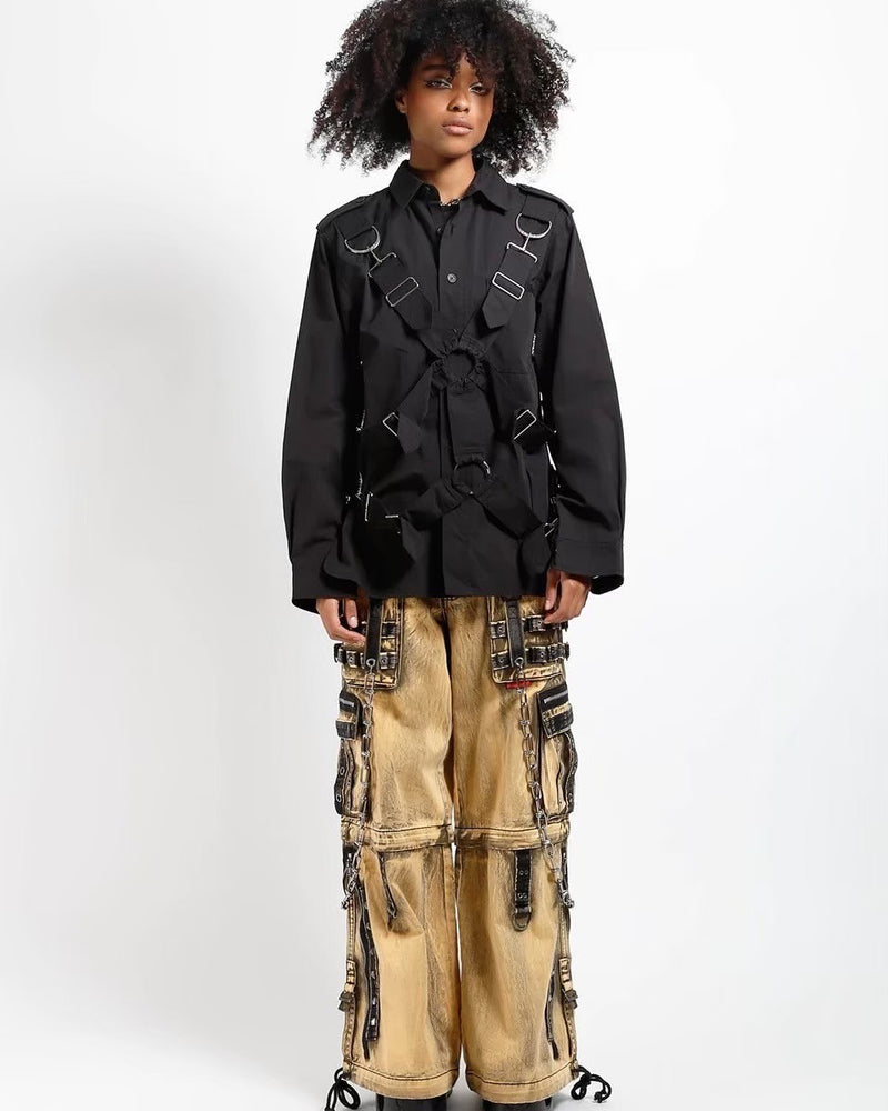 【TRIPP nyc】POWER WASH PANT[AF7641MB] / 【トリップ エヌワイシー】ベルトストラップボンテージポケットウォッシュデニムワイドパンツ