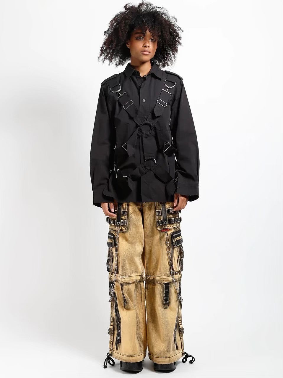 【TRIPP nyc】POWER WASH PANT[AF7641MB] / 【トリップ エヌワイシー】ベルトストラップボンテージポケットウォッシュデニムワイドパンツ