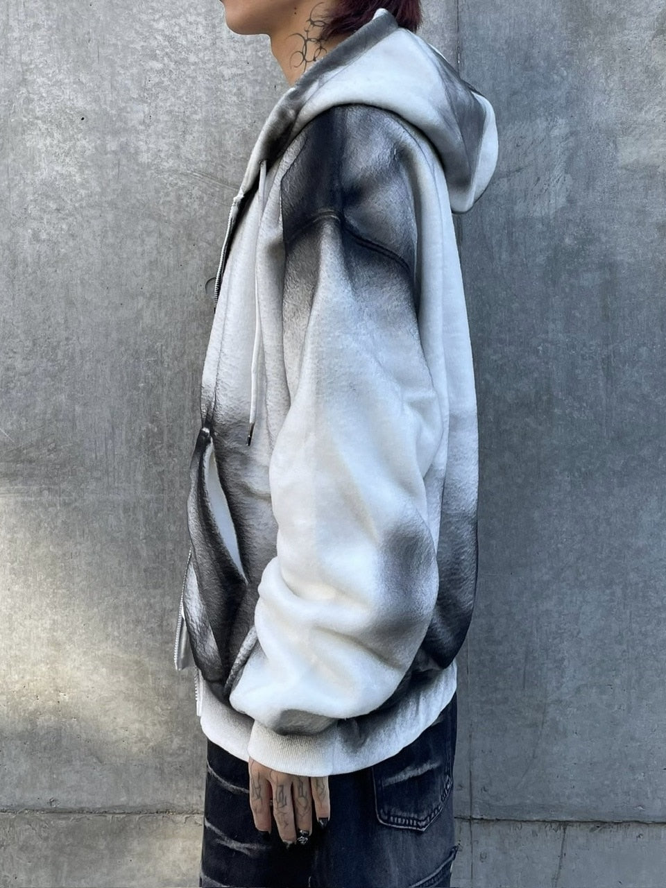 受注制【Never mind the XU】dirty zip up hoodie (2color) / 【ネバーマインド ザ エックスユー】ダーティージップパーカー