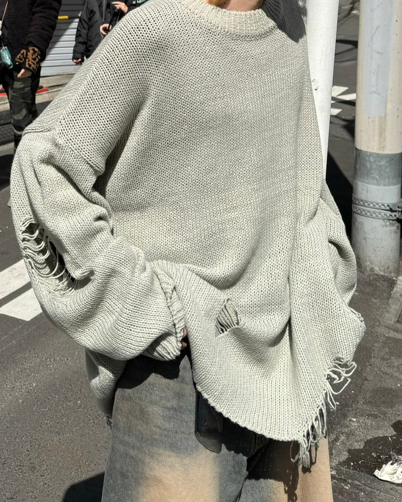 受注制【Chikashitsu +】oversized damage knit (2color) / 【チカシツプラス】オーバーサイズダメージ長袖ニット