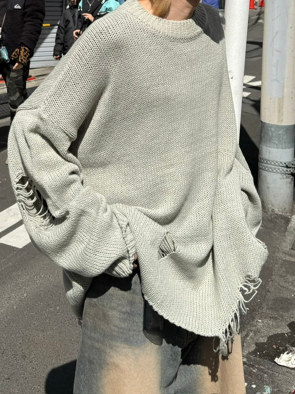 受注制【Chikashitsu +】oversized damage knit (2color) / 【チカシツプラス】オーバーサイズダメージ長袖ニット