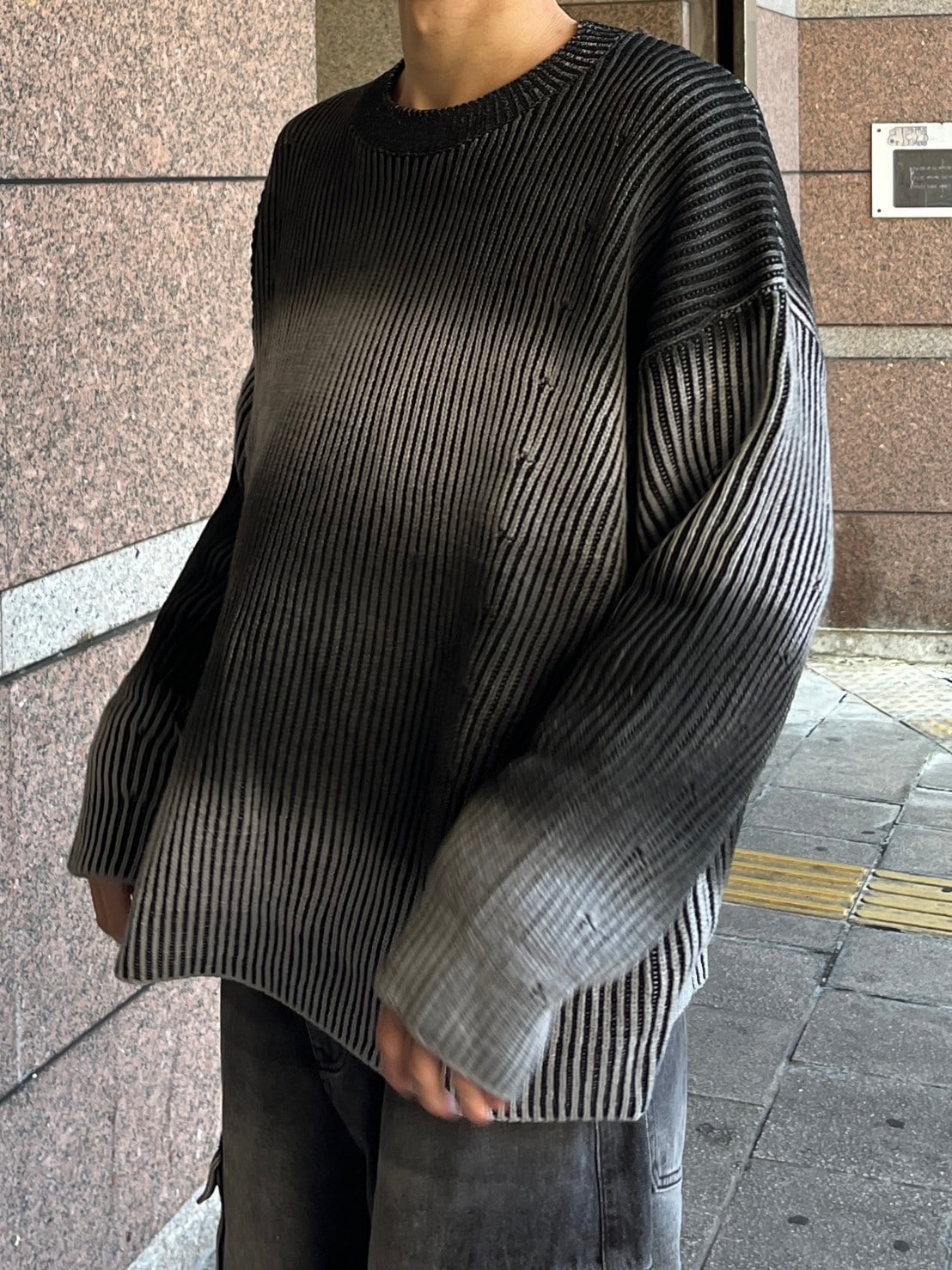 受注制【Chikashitsu +】bleach washing knit (3color) / 【チカシツプラス】ブリーチウォッシング長袖ニット