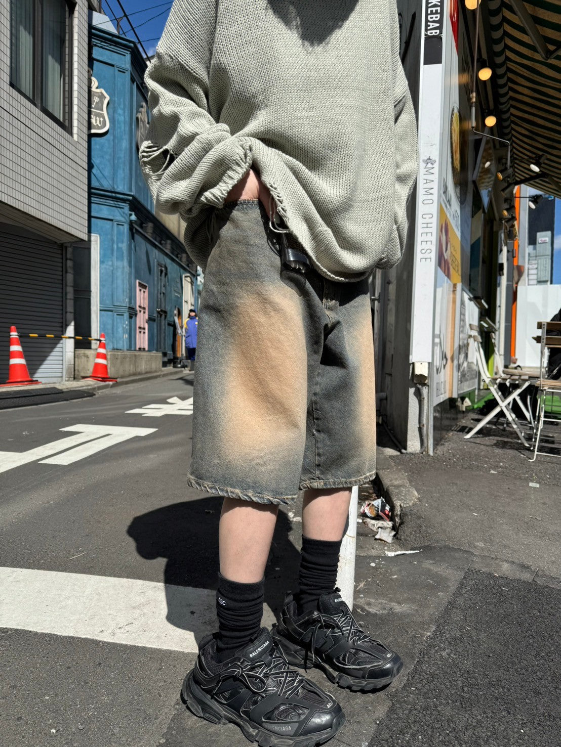 受注制【Chikashitsu +】vintage wash denim half pants