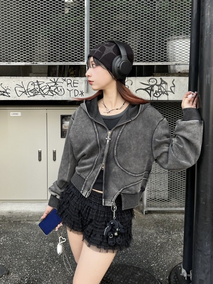 【Never mind the XU】crop zip up hoodie / 【ネバーマインド ザ エックスユー】クロップジップアップパーカー