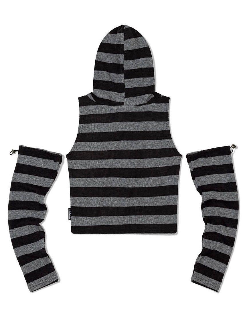 【Uglyshadow】STRIPED HOODED KNIT VEST WARMER SET