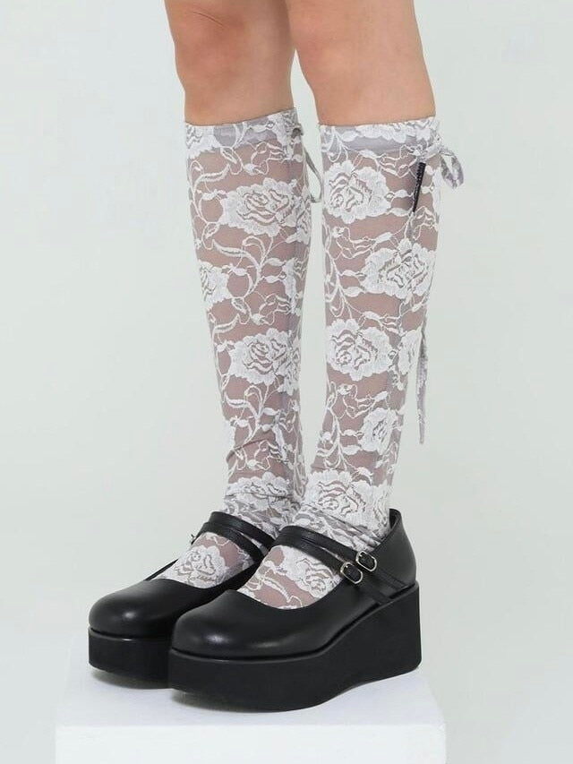 【Uglyshadow】ROSE LACE LONG SOCKS / 【アグリーシャドウ】ローズレースロングソックス
