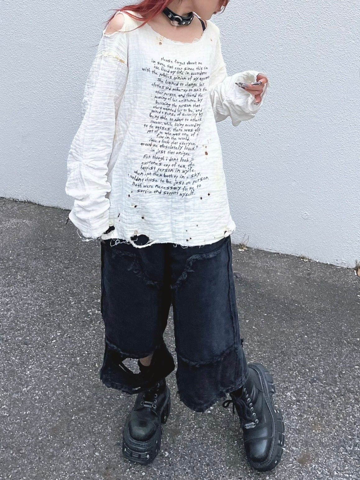 受注制【Bizarre Maiden】damage wide half denim pants