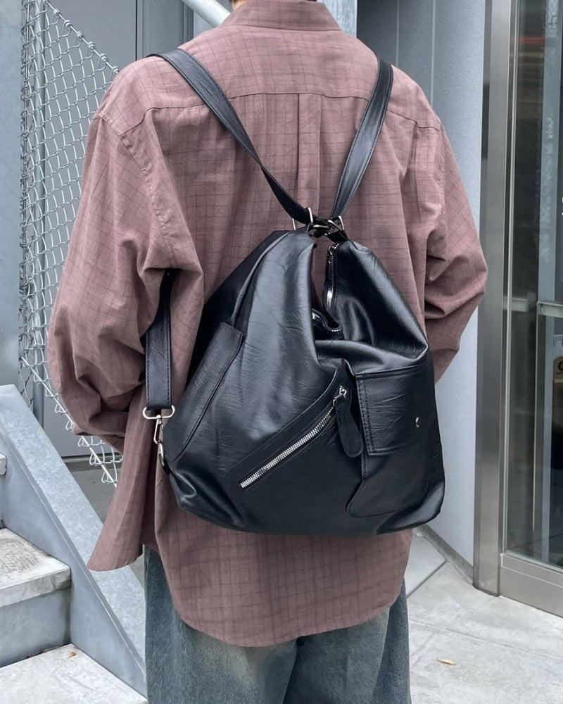 受注制【Chikashitsu +】2way vegan leather pocket bag / 【チカシツプラス】ツーウェイヴィーガンレザーポケットバッグ