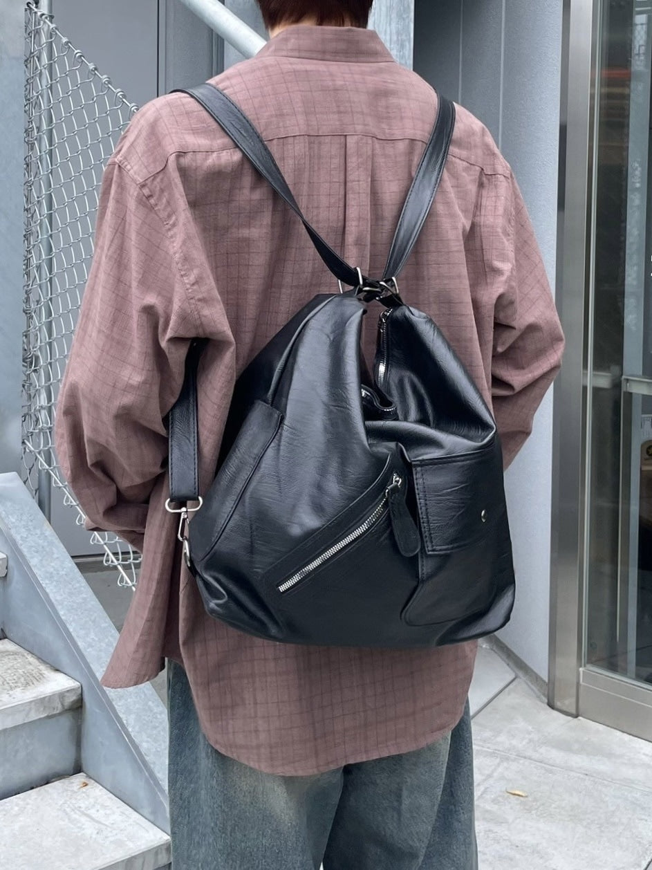 受注制【Chikashitsu +】2way vegan leather pocket bag / 【チカシツプラス】ツーウェイヴィーガンレザーポケットバッグ