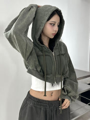 【Never mind the XU】washed crop zipup hoodie