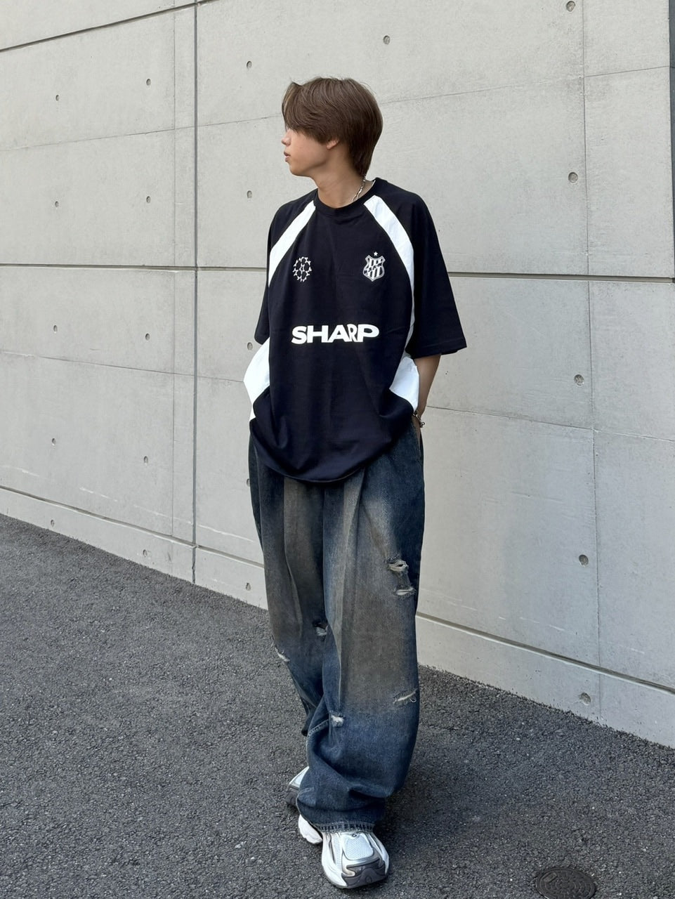 受注制【RENOL】damage denim wide easy pants