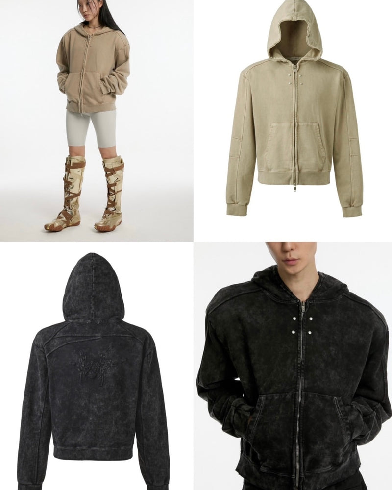 【ANOTHERYOUTH】overdyed crop zip-up hoodie
