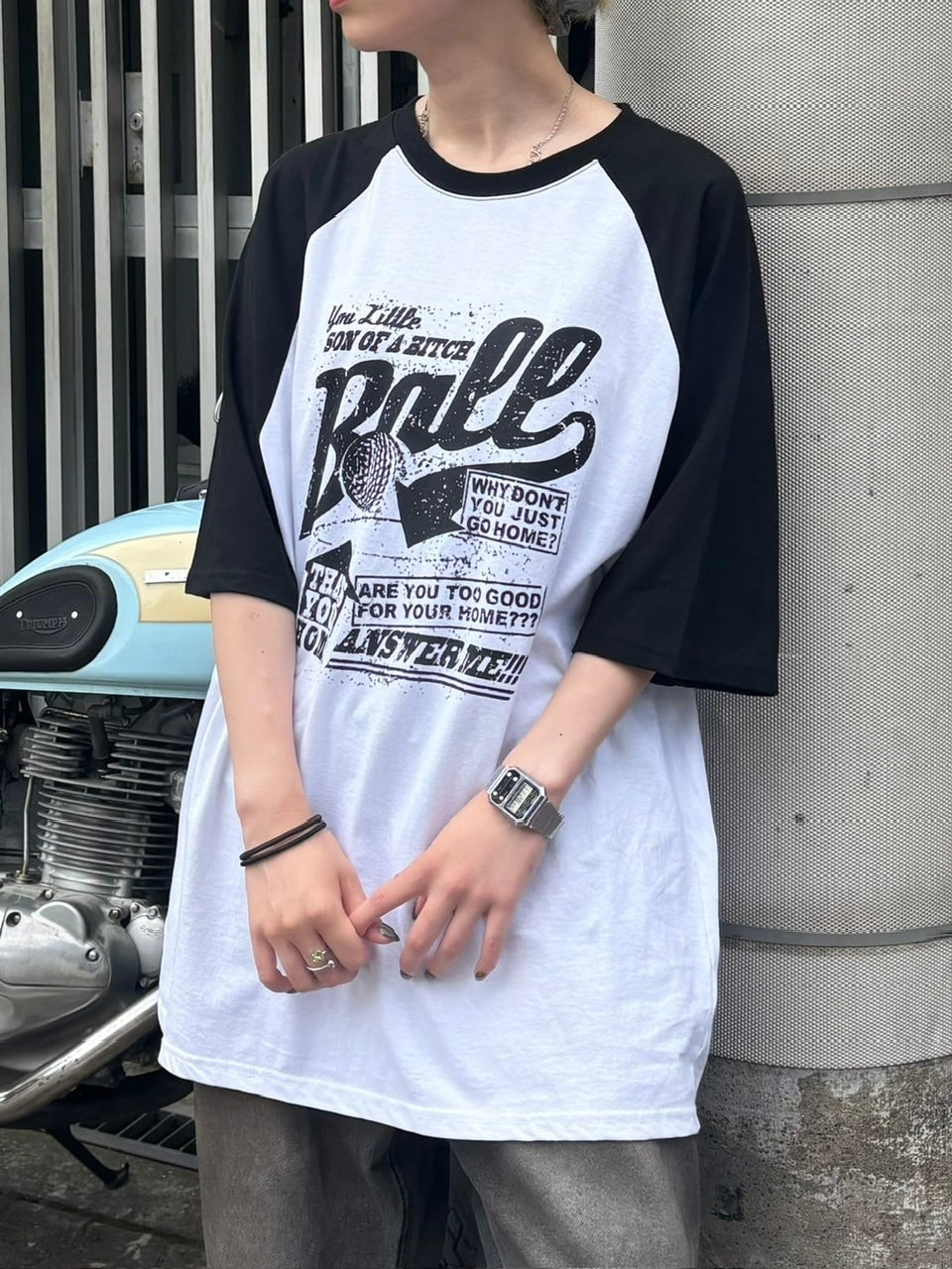 大阪店WEB限定受注制【Chikashitsu +】oversized lettering raglan t-shirt