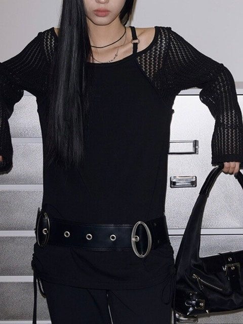 【NOT KNOWING】Net Sleeve Neck Strap O-Ring Top