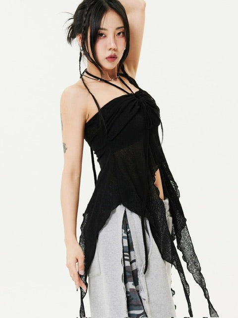 【HOLY NUMBER 7】Ribbon Ruffle Tube Top