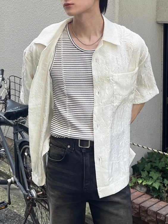 受注制【Chikashitsu +】border stitch rib sleeveless (2color) / 【チカシツプラス】ボーダーステッチリブタンクトップ