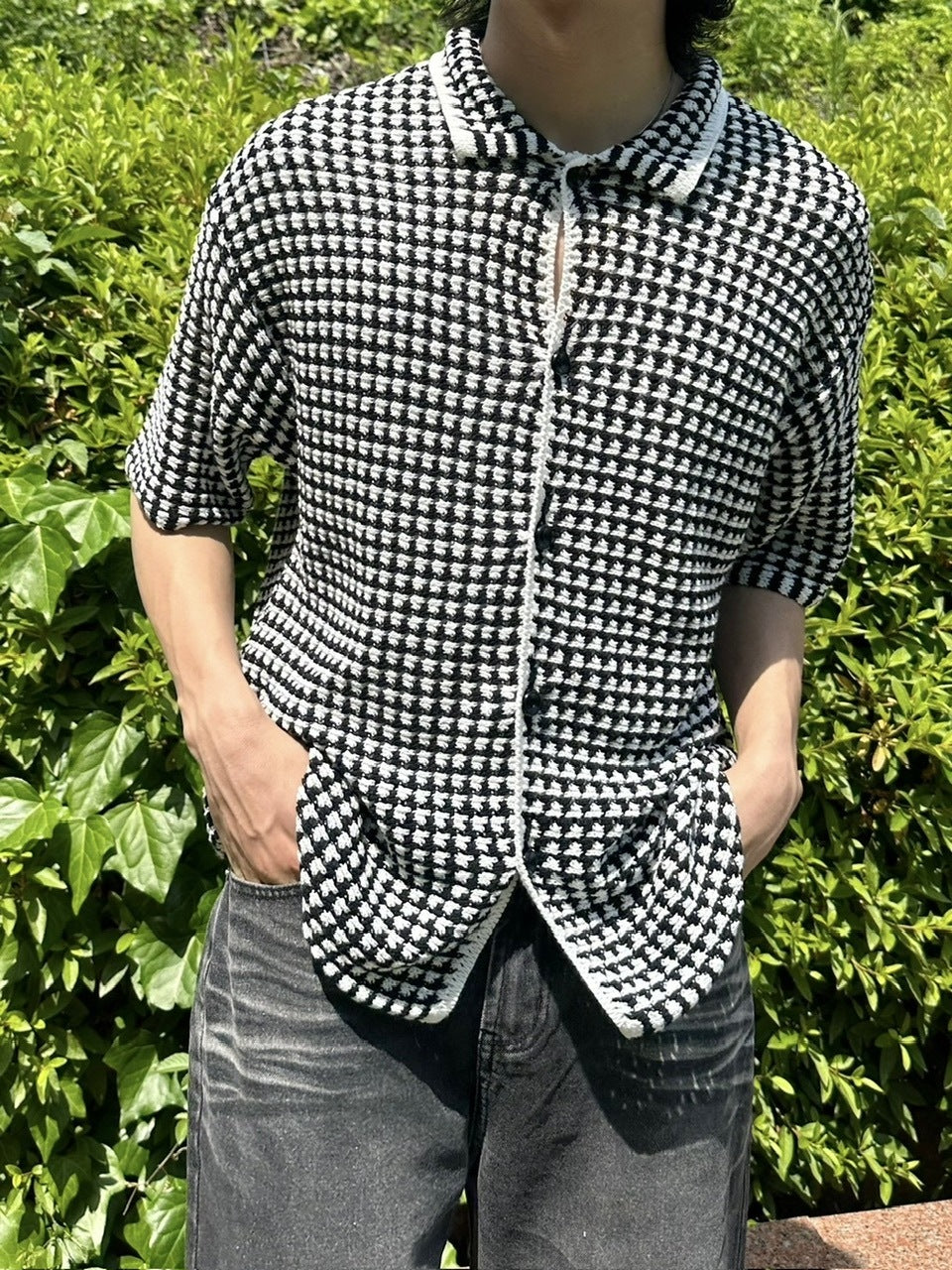 受注制【youll】check knit shirt