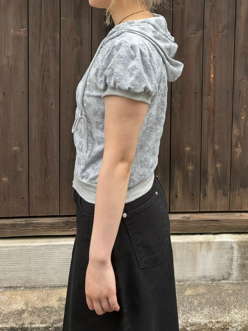 受注制【OaKS】flower pattern cropped zip hoodie (2color)