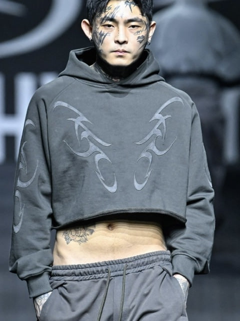 【AJOBYAJO】Tribal AJO Applique Cropped Hoodie