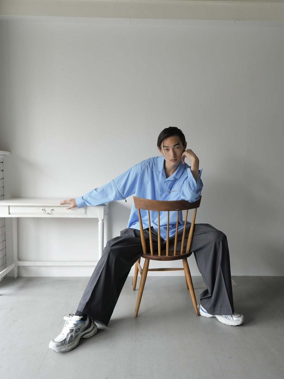 【CS】2way zip square cut shirt (blue) / 【シーエス】2ウェイジップスクエアカット長袖シャツ