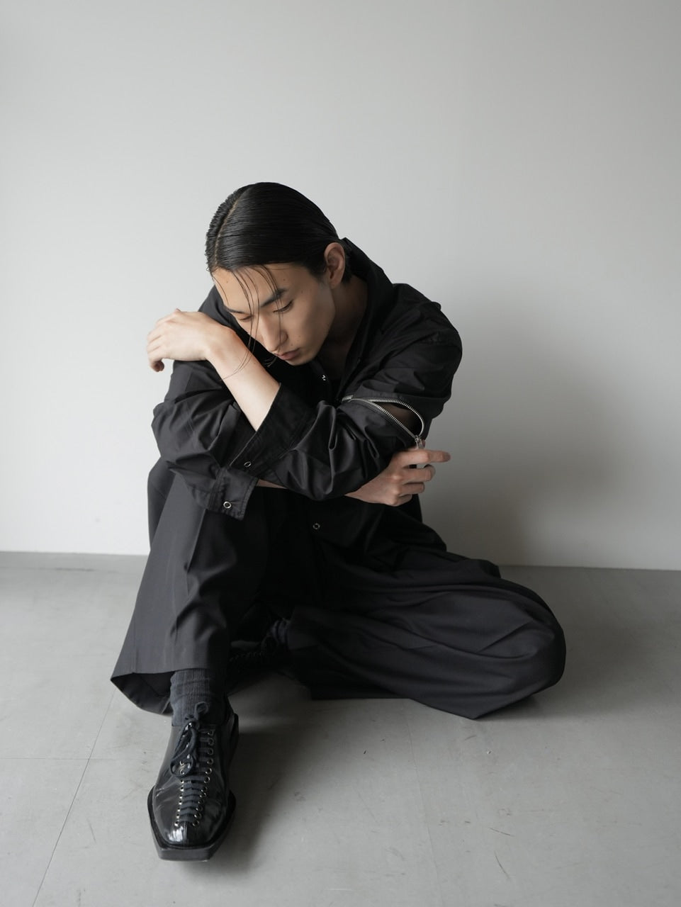 【CS】2way zip square cut shirt (black) / 【シーエス】2ウェイジップスクエアカット長袖シャツ