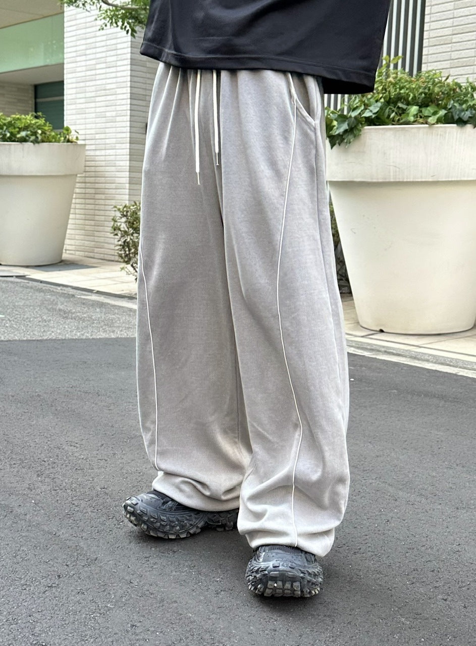 大阪店WEB限定受注制【Chikashitsu +】pigment piping wide sweat pants (2color)