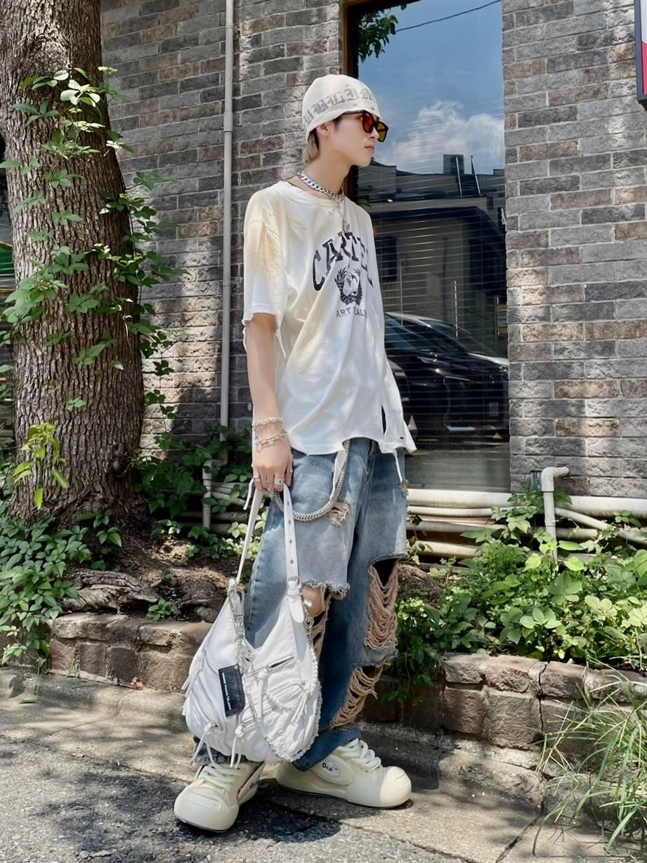 受注制【Never mind the XU】damage denim pants (3color) / 【ネバーマインドザエックスユー】ダメージデニムパンツ