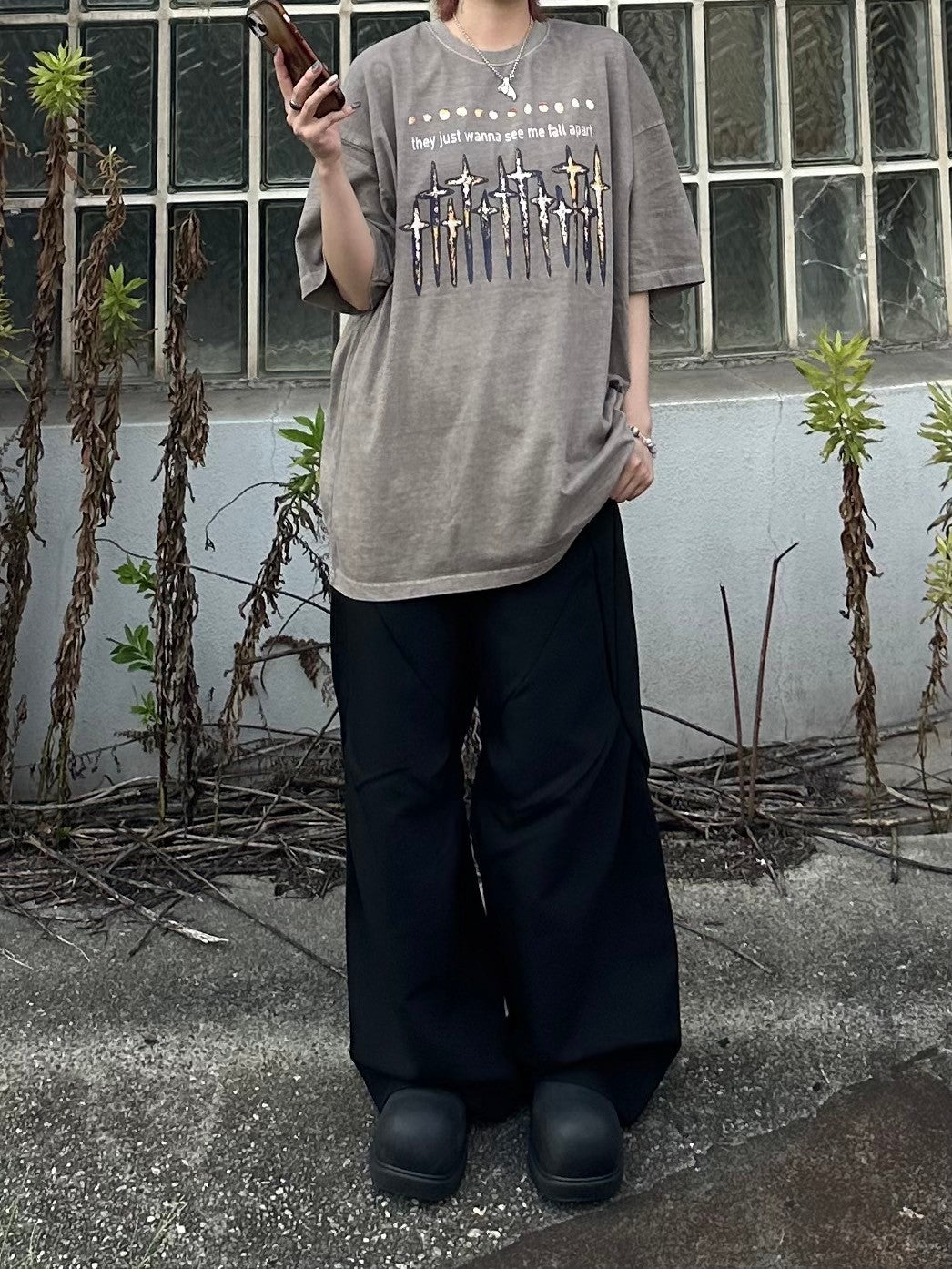 受注制【Chikashitsu +】pigment cross print t-shirt (2color)